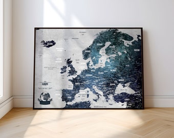 Push Pin Map of Europe: Personalized Travel Gift with 50 Pins