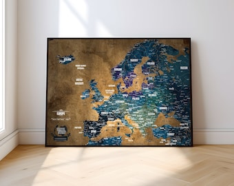Push Pin Europe Travel Map: Personalized Adventure Tracker
