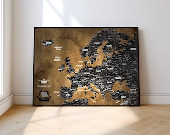 Push Pin Europe Map: Personalized Travel Tracker, Framed or Print