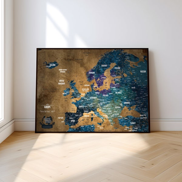 Push Pin Europe Map - Travel Map with Pins - Original Birthday Gift - Map to Track Travels - Made in EU - Digital Printable File Available