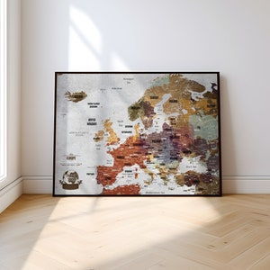Push Pin Map of Europe with 50 Pins - Travel Europe Map, Original Wedding or Birthday Present for Friends - Digital printable file available