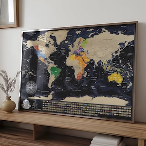 Personalisierte Rubbel-Weltkarte mit Flaggen - Bestes Geschenk für Reisende, Geburtstag und Feiertage