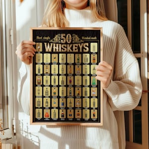 Poster gratta e vinci "Whisky's Bucket List": i 50 migliori whisky svelati - Decorazione murale perfetta per gli amanti del whisky, caverne per uomini, bar del whisky