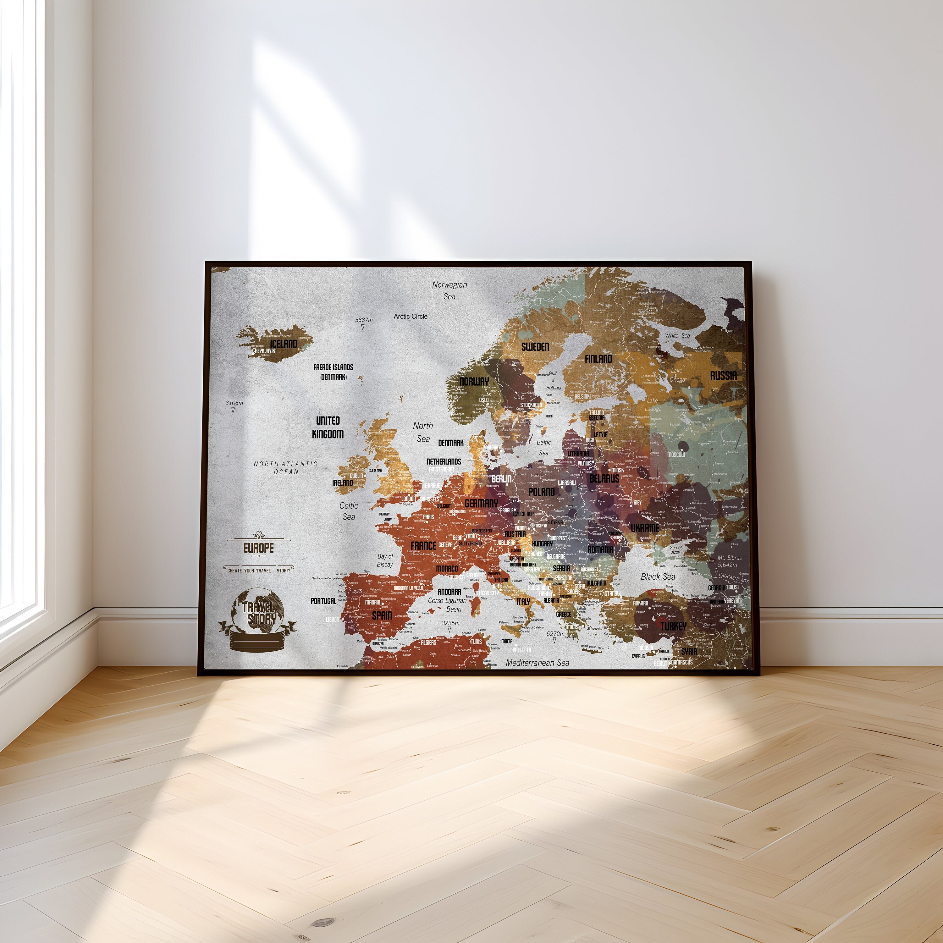 Push Pin Map of Europe with 50 Pins - Travel Europe Map, Original Wedding or Birthday Present for Friends - Digital printable file available