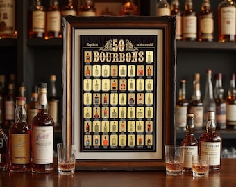 Bourbon Bucket List Scratch Off Poster: Top 50 Bourbons, Whiskey Gift