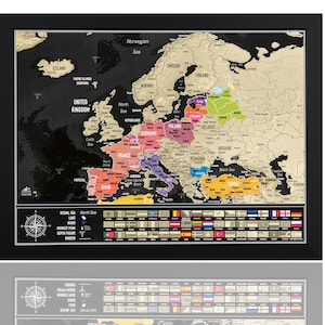 Carte de voyage à gratter Europe, meilleur cadeau d'anniversaire, carte à gratter XL, cadeaux de Noël originaux, carte disponible avec cadre