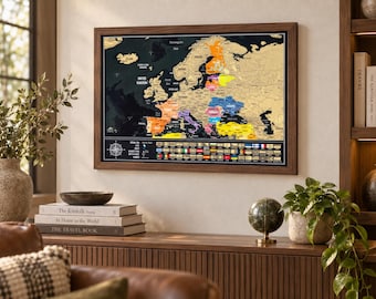 Scratch-Off Europe Map with Flags – Travel Tracker Poster, Frame Available