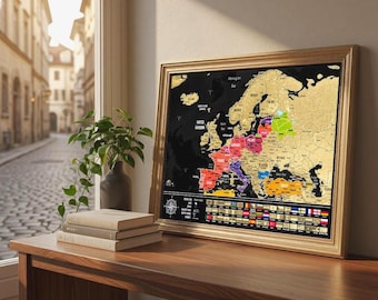Scratch-Off Europe Map with Flags – Travel Tracker Poster, Frame Available