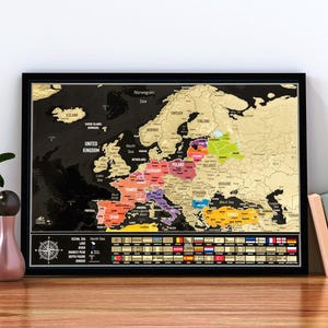 Scratch-Off Europe Map with Country Flags – Travel Poster, Frame Available