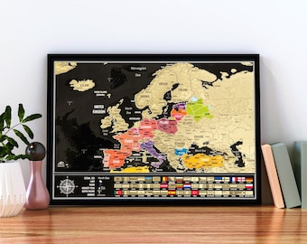 Scratch-Off Europe Map with Country Flags – Travel Poster, Frame Available