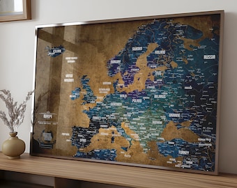 Push Pin Europe Travel Map: Personalized Wall Art with Pins