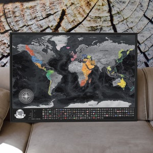 Encadré gratter hors carte, carte à gratter dans le cadre, XXL Gratter carte du monde, meilleur cadeau pour les voyageurs, impression murale