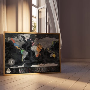 Encadré gratter hors carte, carte à gratter dans le cadre, XXL Gratter carte du monde, meilleur cadeau pour les voyageurs, impression murale