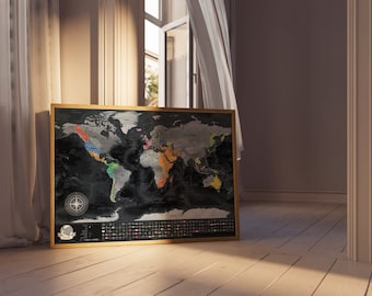 My Travel Map - Scratch Map with 196 Flags, Original World Map, Best Birthday Gift for Friends, Personalized Gift, Available Map with Frame