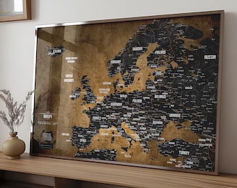 Push Pin Map of Europe: Personalized Travel Tracker with Pins