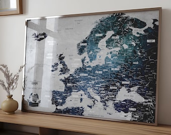 Push Pin Europe Map - Bonus 50 pins - Personalized Gift for Traveler - Best Birthday Gifts - Travel Map - Digital Printable File Available