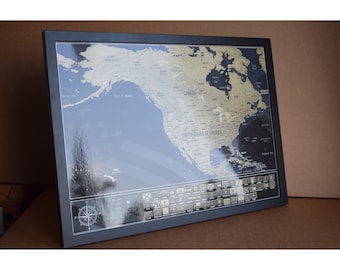 Scratch-off Map - North America - Personalized Gifts, Scratch off USA Map, 50 States, Best Birthday Gift, Available map with wooden frame