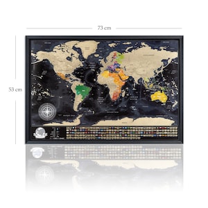 Interactive scratch-off world map featuring over 700 cities, 196 country flags, mountains, and archipelagos. Perfect for travel enthusiasts to mark visited places, create memories, use as wall decor, or give as a gift for travelers.