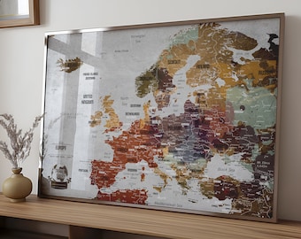 Push Pin Europe Map - Bonus 50 pins - Personalized Gifts - Travelers Map of Europe - Best Birthday Gifts - Digital Printable File Available