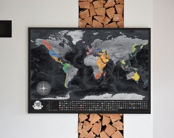 Carte du Monde à Gratter, Détaillée Carte de Voyage avec 196 Drapeaux de Pays, Cadeau sont Cadeau Parfait pour Tous Les Voyageurs. Made  EU