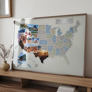 Personalisierte USA Karte mit Fotos - 50 US Bundesstaaten Karte mit Free Photo Maker - Reisefotoalbum in einer USA Karte - Perfektes Geschenk für Reisende