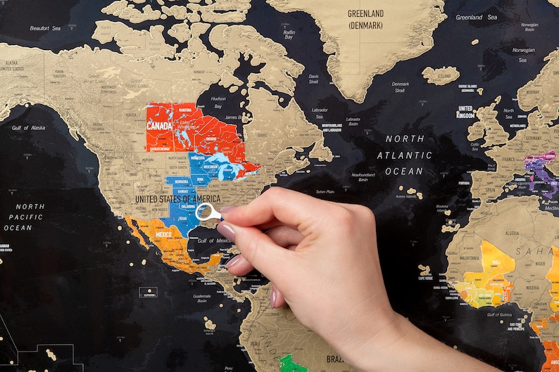 Interactive scratch-off world map featuring over 700 cities, 196 country flags, mountains, and archipelagos. Perfect for travel enthusiasts to mark visited places, create memories, use as wall decor, or give as a gift for travelers.