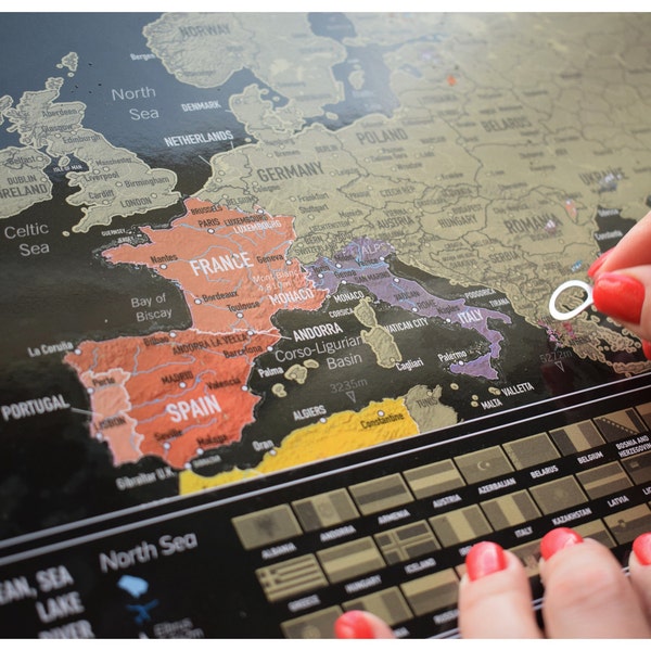 Mapa de Europa de Scratch, mapa de viaje con banderas 42x30cm, ideas de regalo para viajeros, mapa de Europa de Scratch, productos en Europa