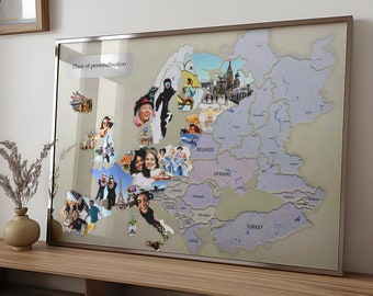 Personalized Europe Photo Travel Map – Custom Travel Gift for Him or Her, Perfect Birthday or Anniversary Gift for Travelers