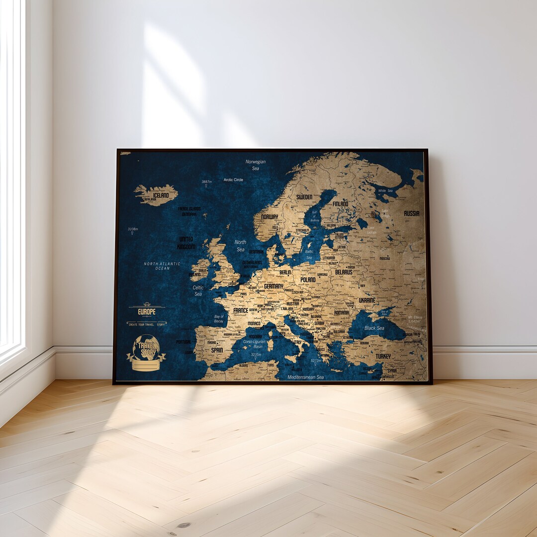 Push Pin Europe Map - Personalized Travel Tracker With Pins, Framed ...