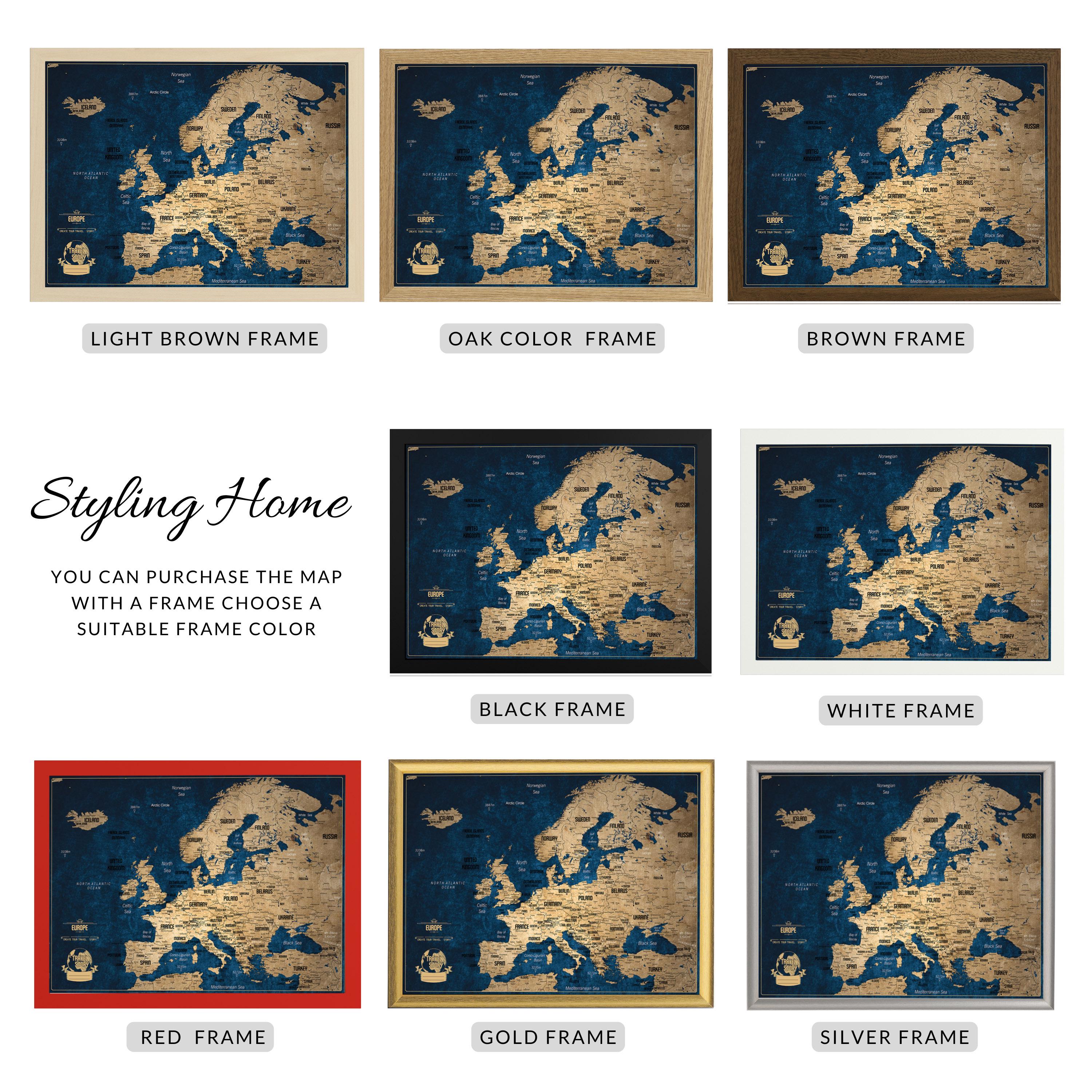 Push Pin Europe Map - Personalized Travel Tracker With Pins, Framed ...