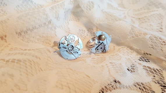 Steampunk ring bronze and silver with clock parts, alternative ring, gothic ring, victorian ring, clock ring, clock accessory