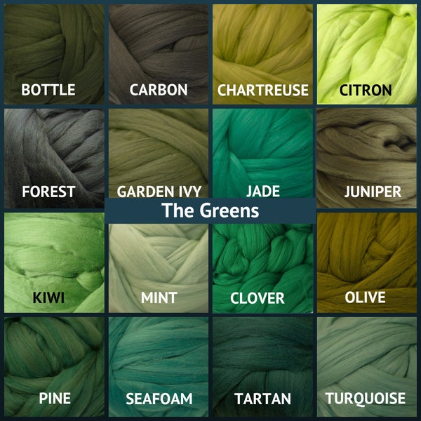 Merino Wool Roving - Felting Fiber - Spinning Fiber - The Greens - sold by the ounce