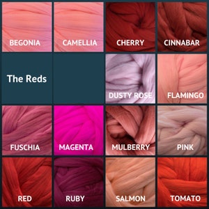 Merino Wool Roving - Felting Fiber - Spinning Fiber - The Reds - sold by the ounce