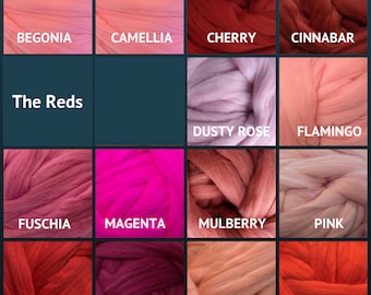 Roving van merinowol – viltvezel – spinvezel – The Reds – verkocht per ounce
