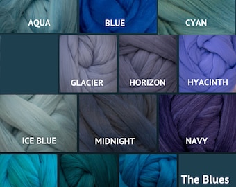 Merino Wool Roving - Felting Fiber - Spinning Fiber - The Blues - sold by the ounce
