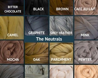 Merino Wool Roving - Felting Fiber - Spinning Fiber - The Neutrals - sold by the ounce