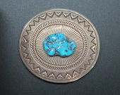 Elegant sterling and turquoise belt buckle by Ernest Bilagody