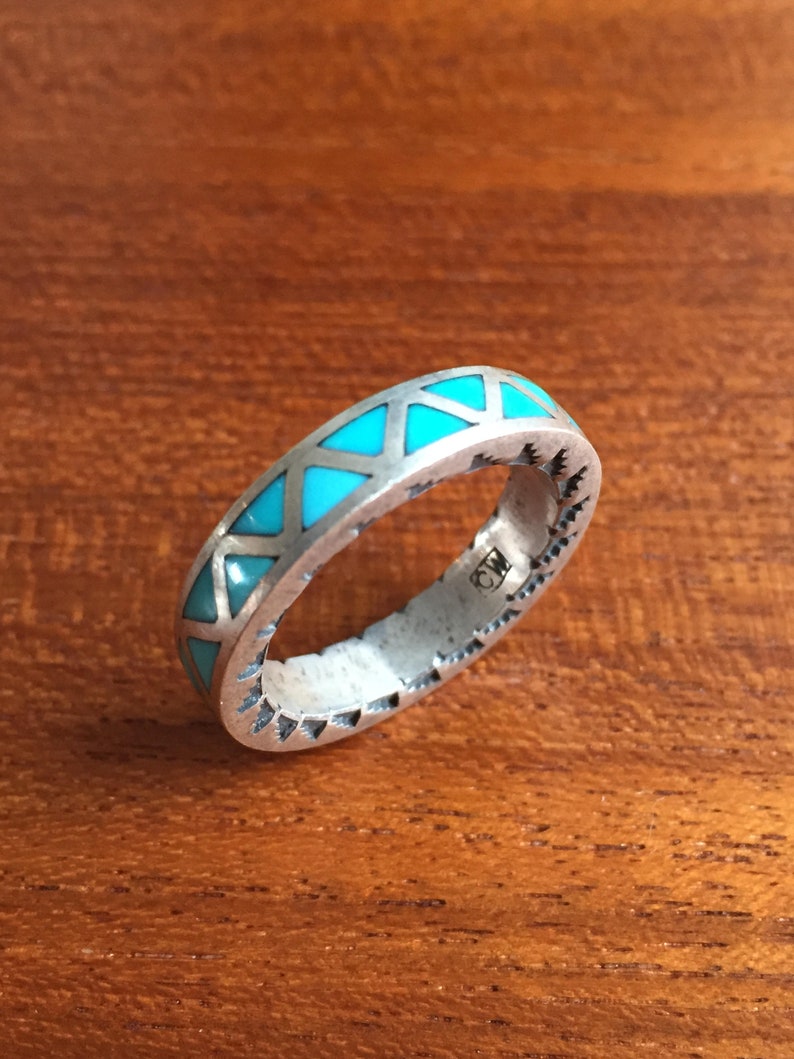 size 9 34 Silver and Turquoise ring by Nelvin Chee