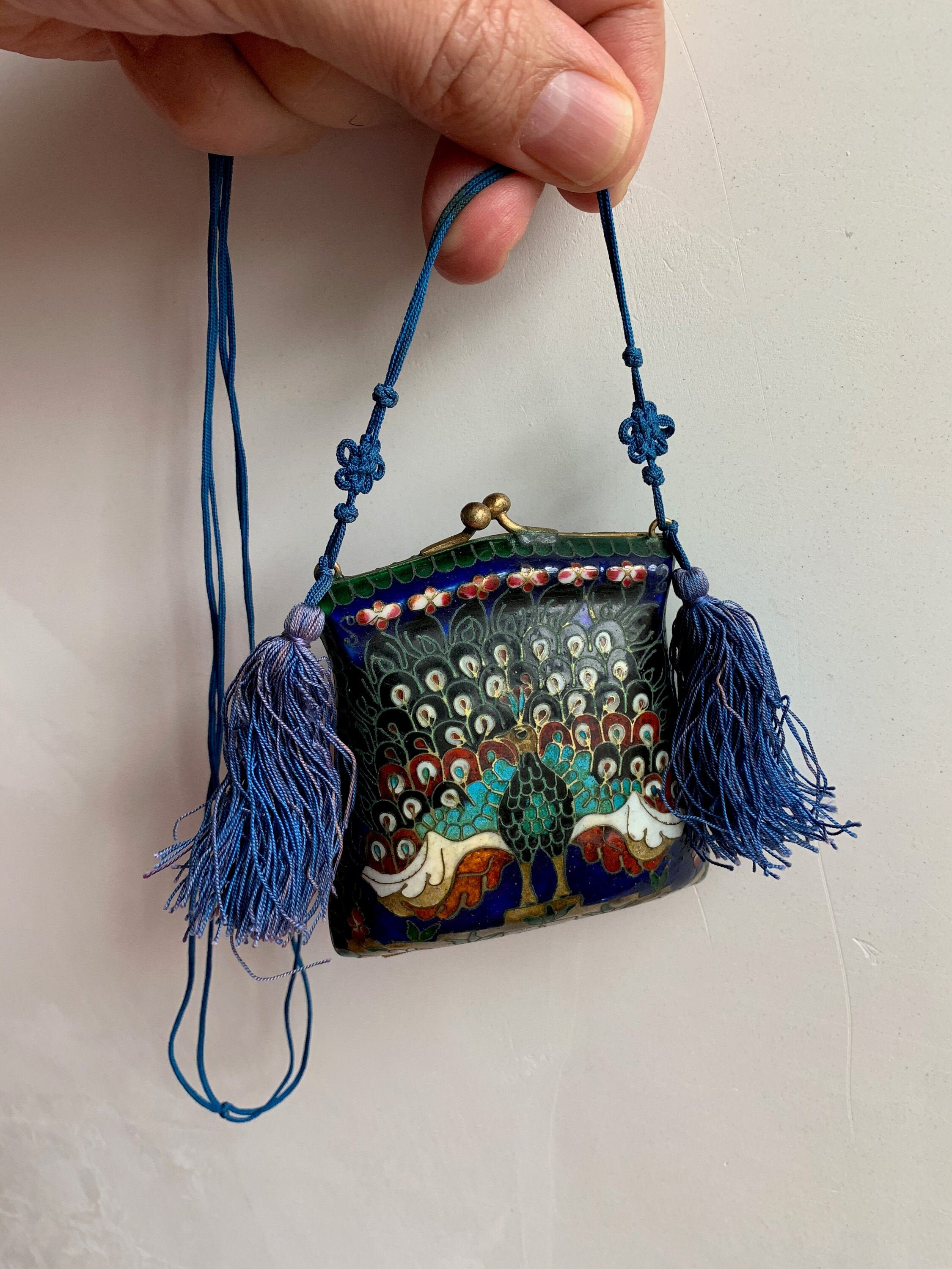 Vintage Cloisonné purse with an image of a Peacock in full Etsy