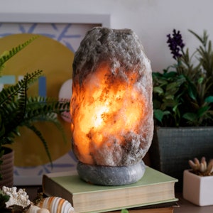 Natural Gray Salt Lamp w/ Gray Marble Base