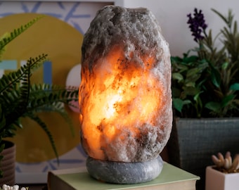 Natural Gray Salt Lamp w/ Gray Marble Base