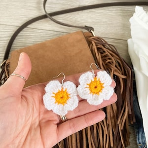 Crochet Daisy Earrings • Festival Must-Have • Handmade Boho Flower Jewelry • Lightweight & Cute