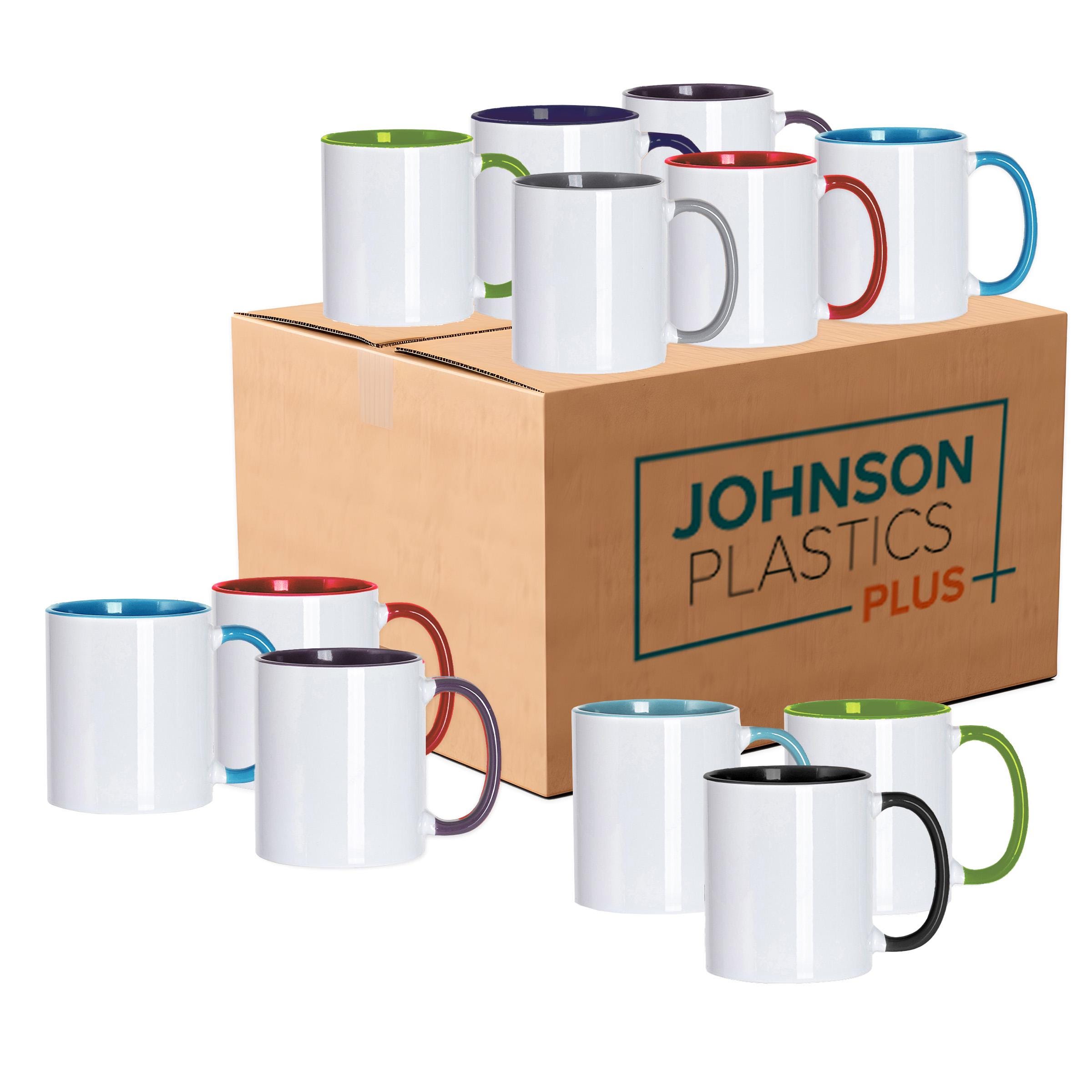 JPPlus 11oz Sublimation Mugs with Colored Handles & Interiors, Tazas para Sublimar, Bulk Mugs for Customization Set of 12 or Case of 36