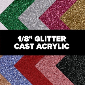 JPPlus ColorHues Glitter Acrylic Sheet 1/8&quot;, Laserable & UV-LED Printable Plastic Sheet for Crafts, Engraving. Gloss Finish, Made in USA