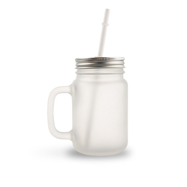 Blank Frosted Mason Jar with Handle, Lid & Straw for Sublimation and Heat Transfer Printing