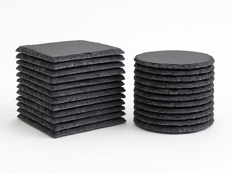 Slate Coaster Blanks for Laser Engraving or UV Printing. 3.94 Inch Black Stone Bulk Coasters Natural Stone Drink Coaster Round or Square image 3