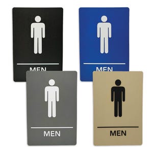 ADA-Compliant Wayfinding Signs Ready to Install. Featuring Grade 2 Braille & Raised Tactile Text, 2 Pack, Men&#39;s Restroom.