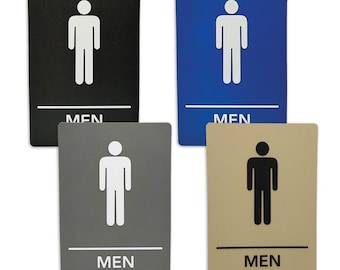ADA-Compliant Wayfinding Signs Ready to Install. Featuring Grade 2 Braille & Raised Tactile Text, 2 Pack, Men's Restroom.