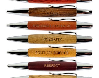 Set of 7 Engraved Wood Ballpoint Pens – Inspirational Gift Set with Affirmations – Professional & Religious Office Gifts