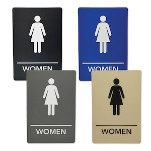 ADA-Compliant Wayfinding Signs Ready to Install. Featuring Grade 2 Braille & Raised Tactile Text, 2 Pack, Women&#39;s Restroom.